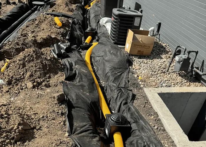 Backup French drain system installation - Kansas City