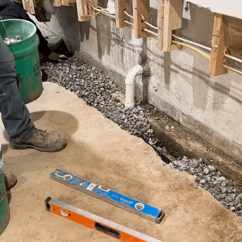 Perimeter French drain installation in progress - Kansas City